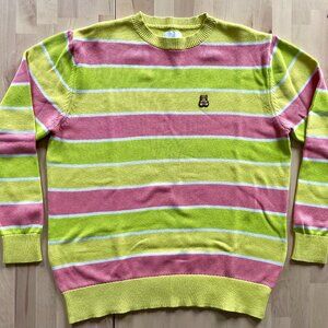 Teddy Fresh Women's Colorful Striped CrewNeck Sweater sz Small Yellow Pink Green